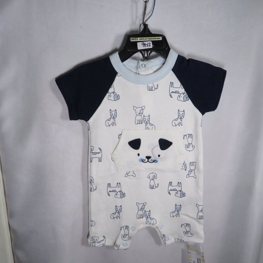 Baby Blue & White Dog Puppy Bodysuit Rene' Rofe' 3-6 mts